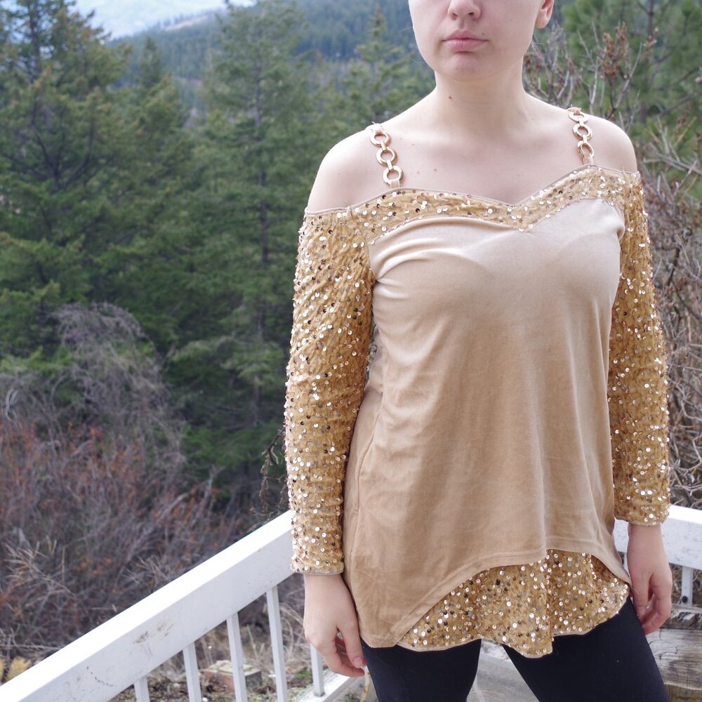 High End Vintage Gold Sequin Ladies Top By Shall We